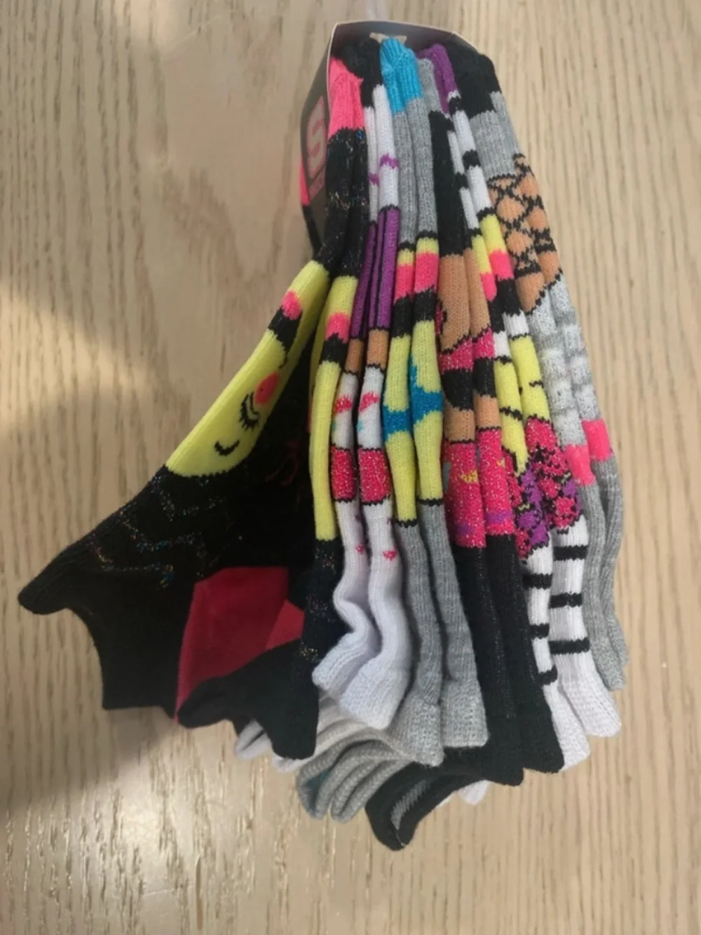 Skechers Grey No-Show Socks with Teal Logo and Multicolor Floral Accent